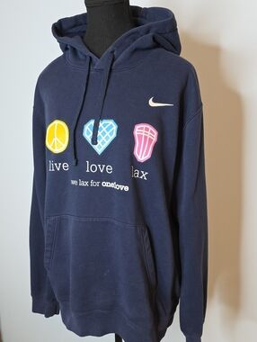 Nike Navy Pullover Hoodie with White Swoosh LIVE LOVE LAX